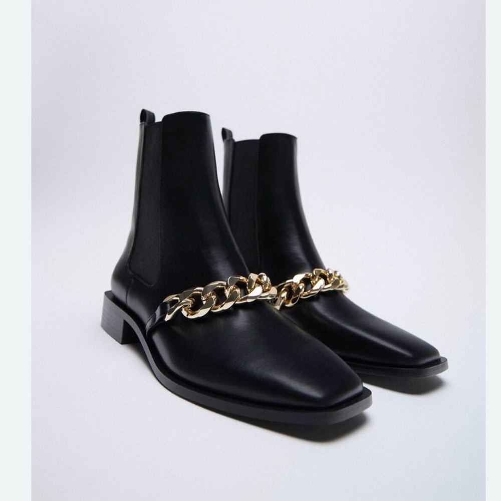 Zara Women Low Heel Chain Ankle Boots
